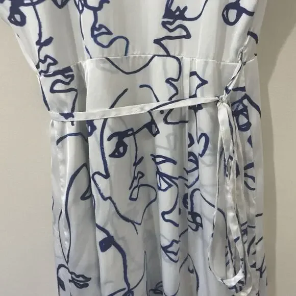 Hutch Printed Rosa Artsy Wrap Short Sleeve Tiered Midi Dress Faces White Size XS - Picture 11 of 11
